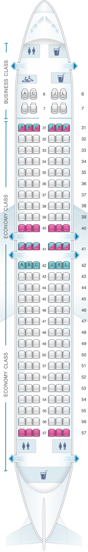 Seat map for China Eastern Airlines Boeing B737 800 170PAX