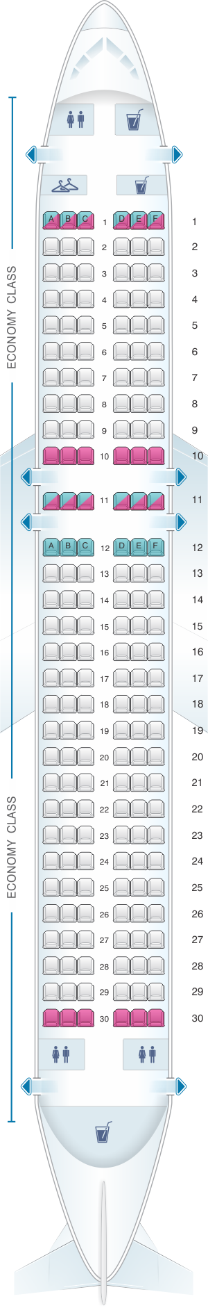 Seat map for Croatia Airlines Airbus A320