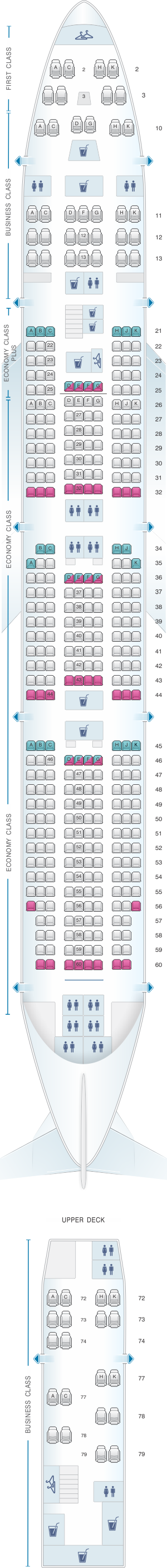 Seat map for El Al Israel Airlines Boeing B747 400 403pax