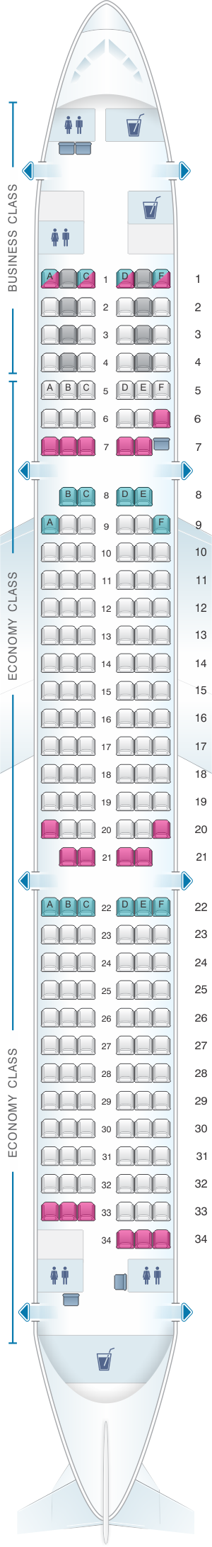 Seat map for Finnair Airbus A321 188PAX