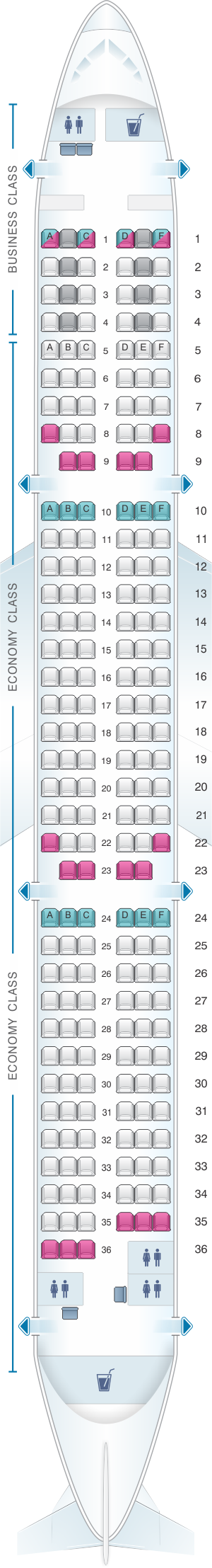 Seat map for Finnair Airbus A321 201PAX