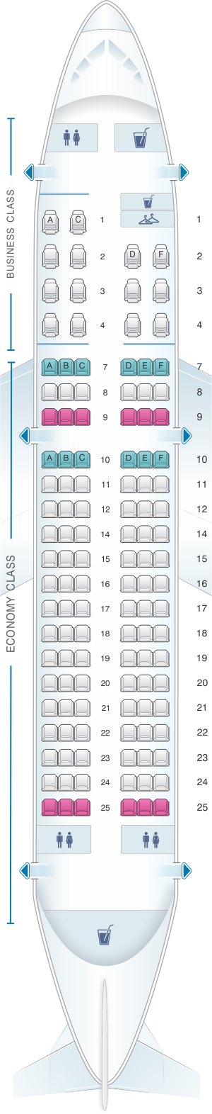Seat map for Iberia Airbus A319 two-class