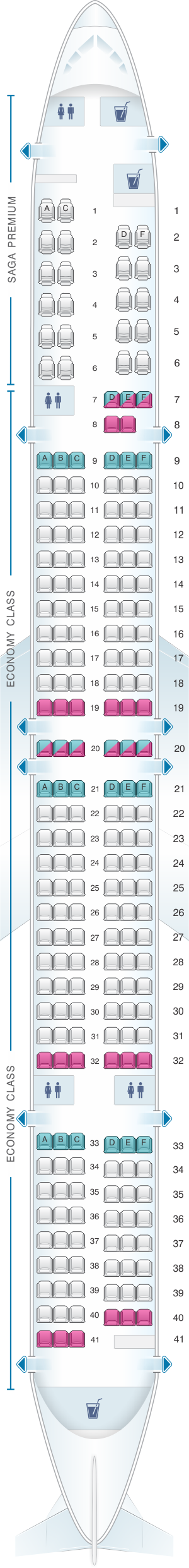 Seat map for Icelandair Boeing B757 300