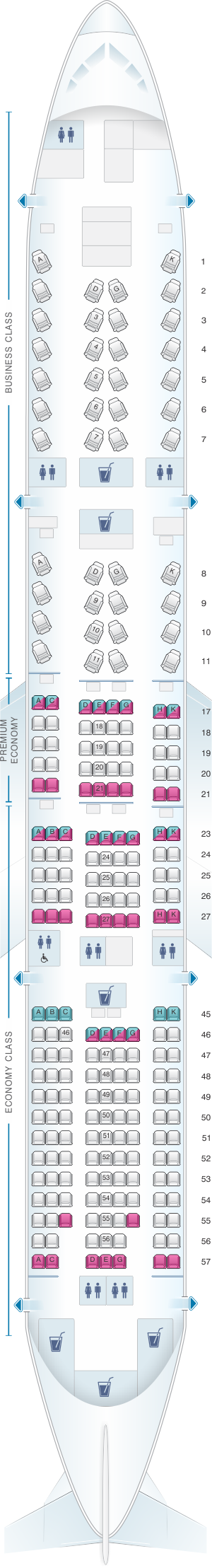 Seat map for Japan Airlines (JAL) Boeing B777 200ER W61/W62