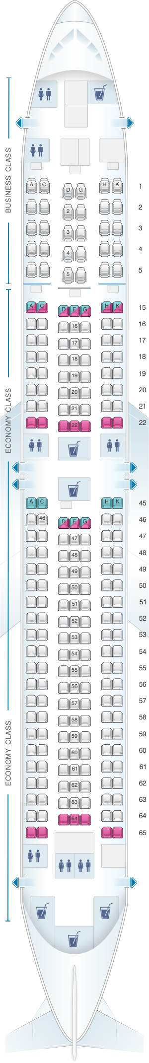 Seat map for Japan Airlines (JAL) Boeing B767 300ER A43