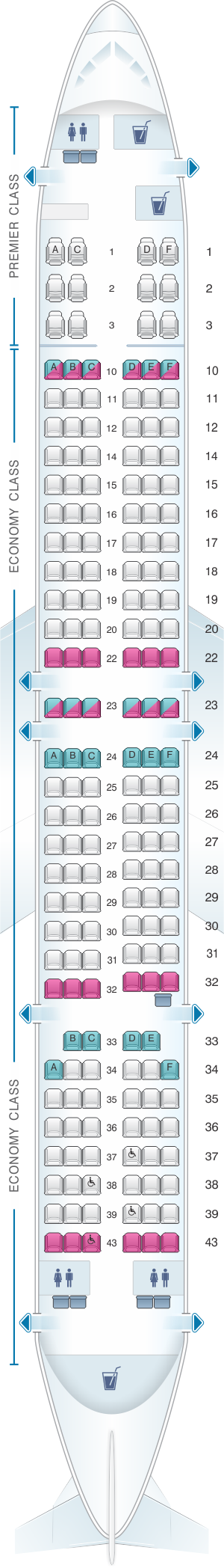 Seat map for Jet Airways Boeing B737 900ER 184PAX