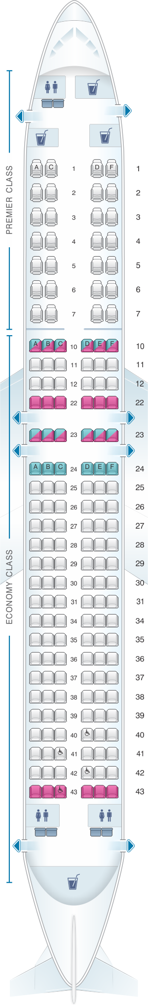 Seat map for Jet Airways Boeing B737 900 166PAX
