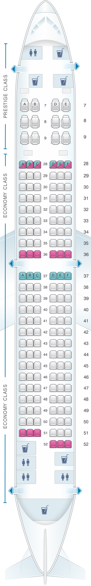 Seat map for Korean Air Boeing B737 900ER 159PAX