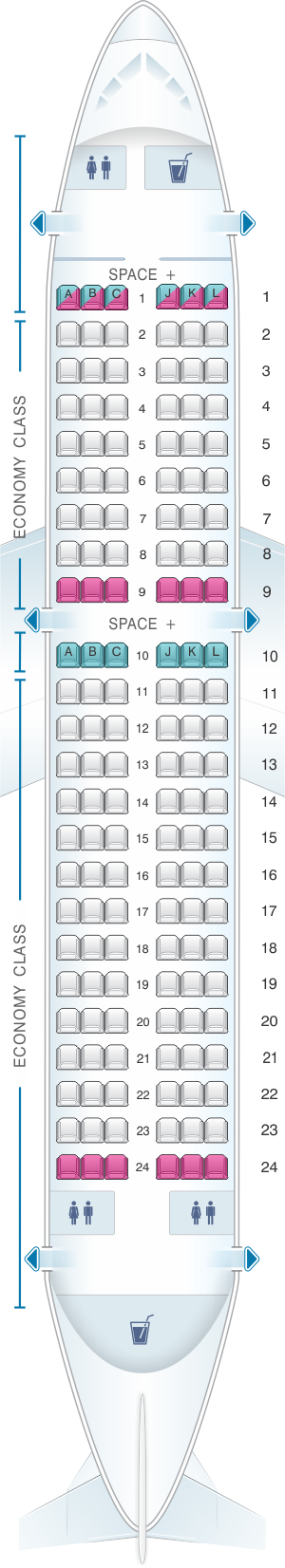 Seat map for LATAM Airlines Airbus A319