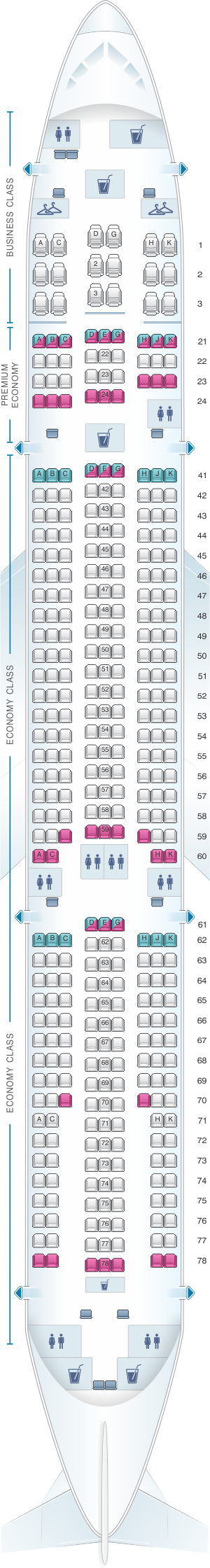 Seat map for Philippine Airlines Airbus A330 300 363pax