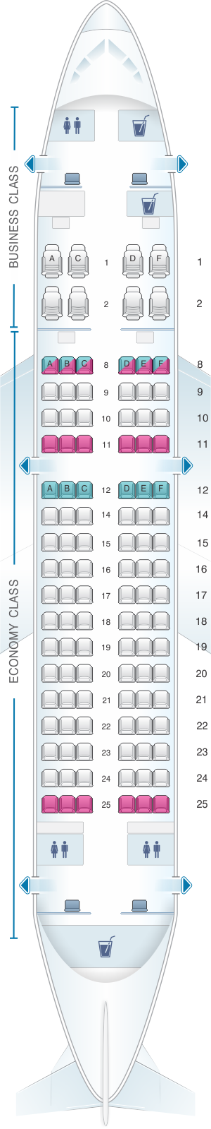 Seat map for Qatar Airways Airbus A319LR 110pax