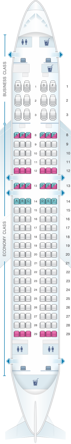 Seat map for Qatar Airways Airbus A320 200 144pax