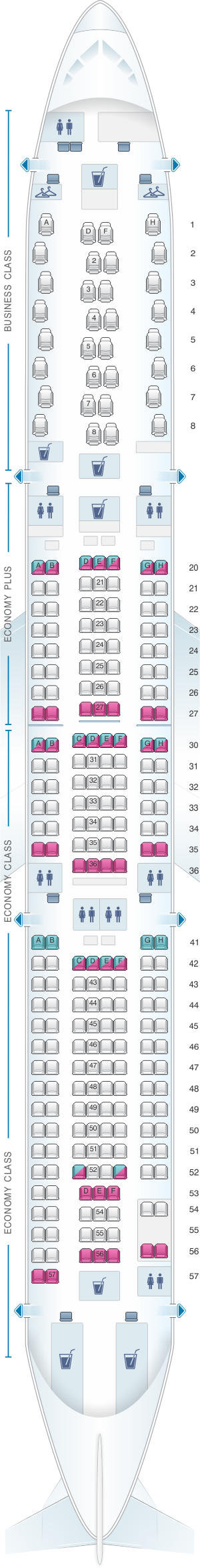 Seat map for Scandinavian Airlines (SAS) Airbus A330 300