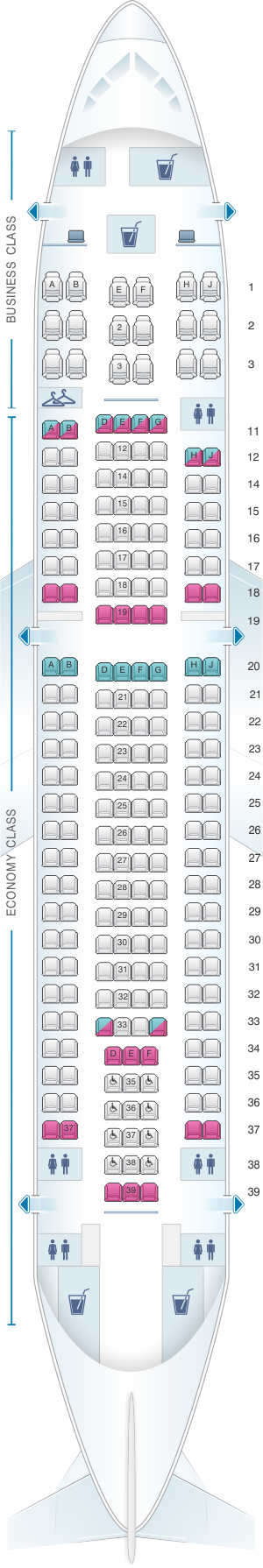 Seat map for SATA Air Açores Airbus A310-300 Config. 3