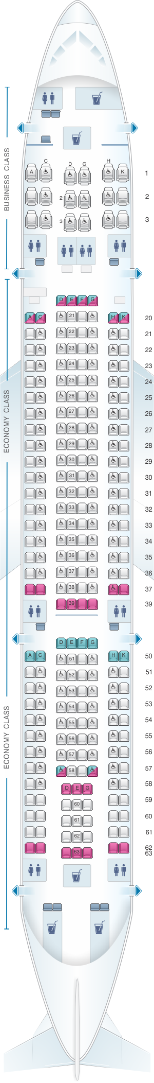 Seat map for SriLankan Airlines Airbus A330-200 Config. 3