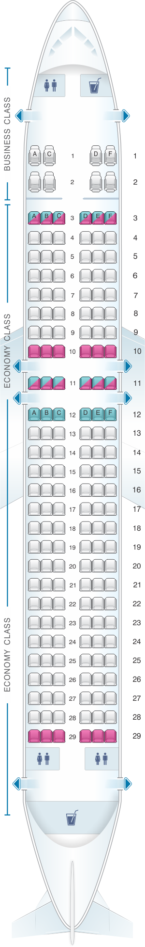 Seat map for TAP Air Portugal Airbus A320