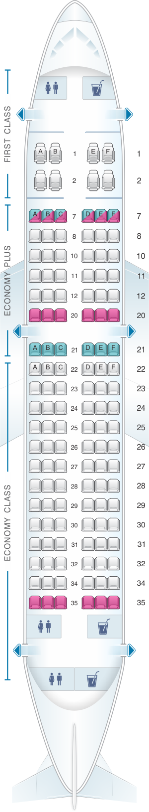 Seat map for United Airlines Airbus A319 - version 1