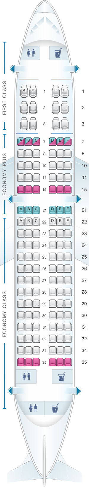 Seat map for United Airlines Airbus A319