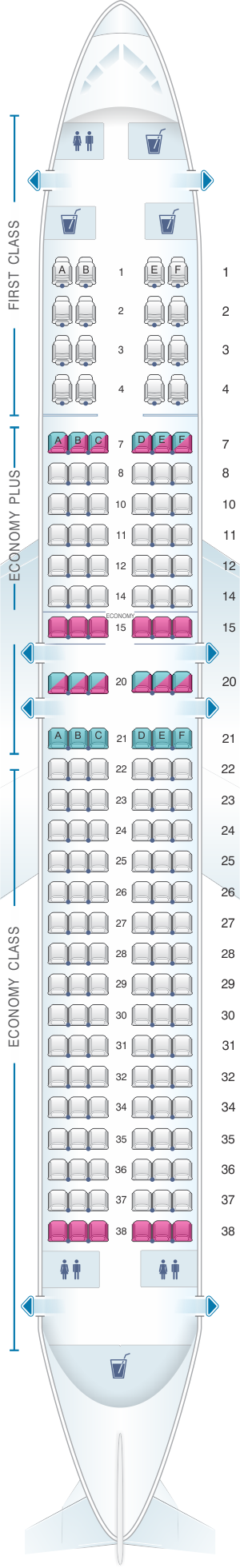 Seat map for United Airlines Boeing B737 800 - version 2