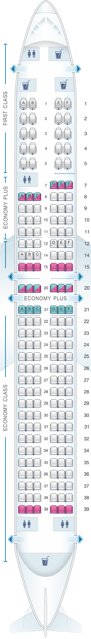Seat map for United Airlines Boeing B737 900 - version 3