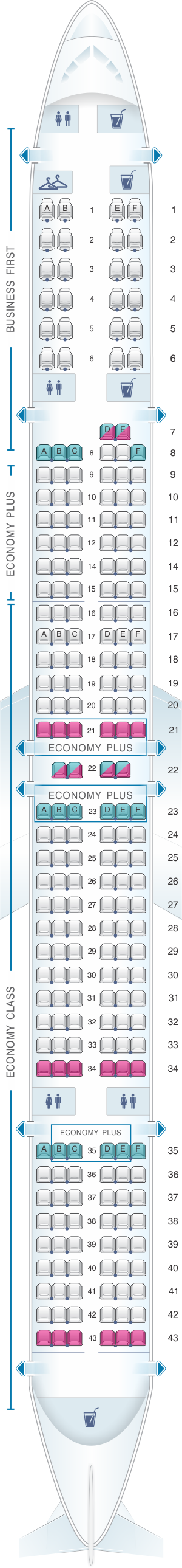 Seat map for United Airlines Boeing B757 300 (753)