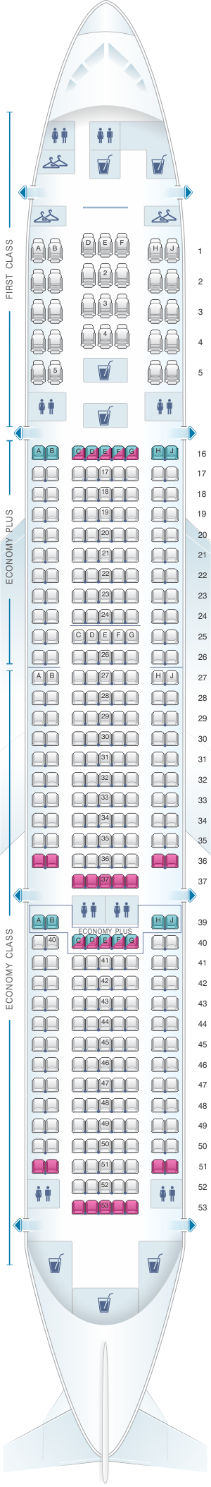 Seat map for United Airlines Boeing B777 200 (777) - version 3
