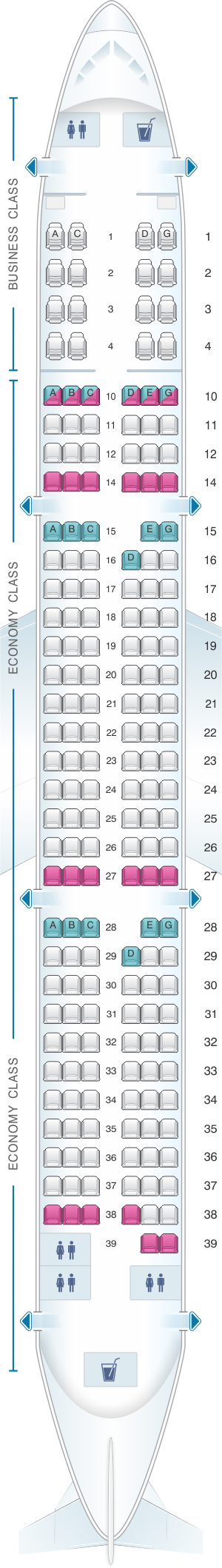 Seat map for Vietnam Airlines Airbus A321 Config.2