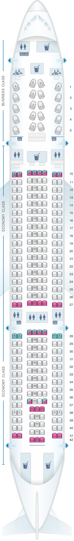 Seat map for Virgin Australia Airbus A330 200