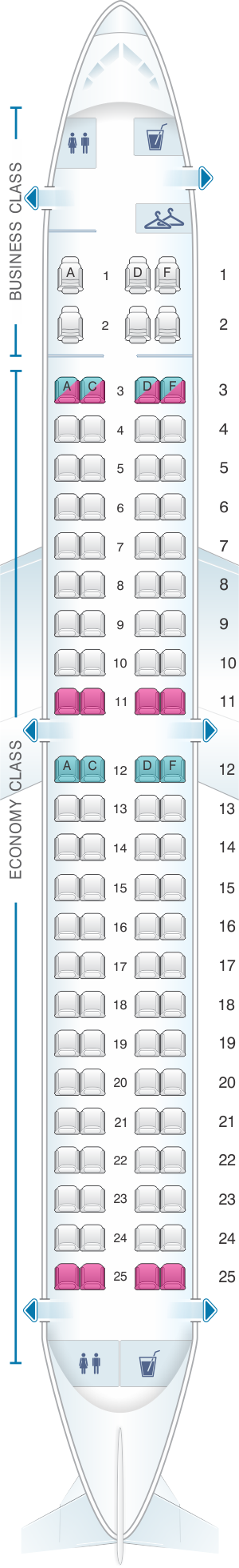 Seat map for Virgin Australia Embraer 190
