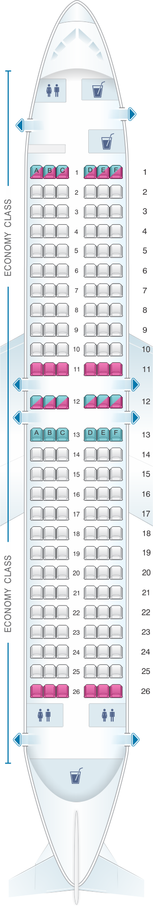 Seat map for Xtra Airways Boeing B737 400 156pax