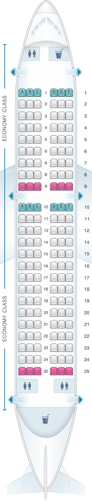 Seat map for Air India Airbus A319 Single Configuration