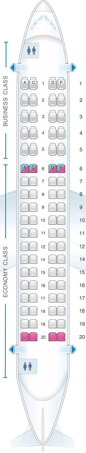 Seat map for HOP! Embraer 170
