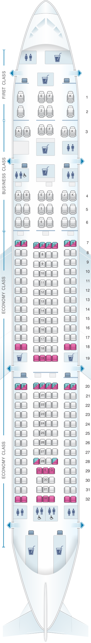 Seat map for Qatar Airways Airbus A330 200 232pax
