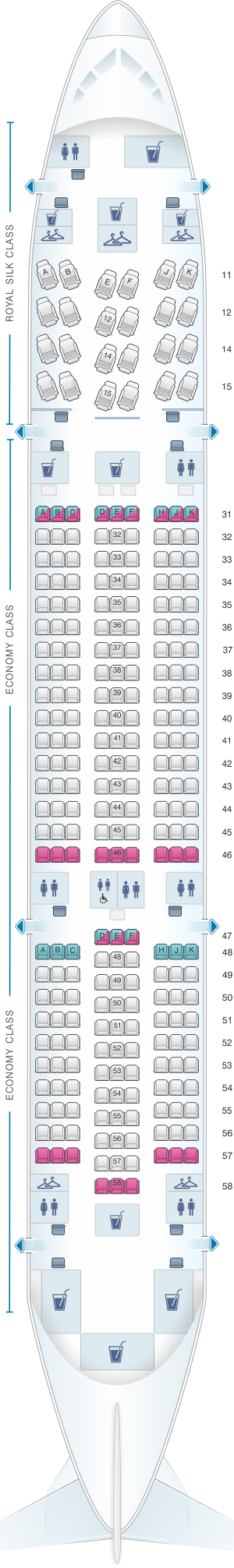 Seat map for Thai Airways International Boeing B787 8
