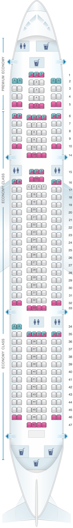 Seat map for TUI Boeing B767-300 283 pax