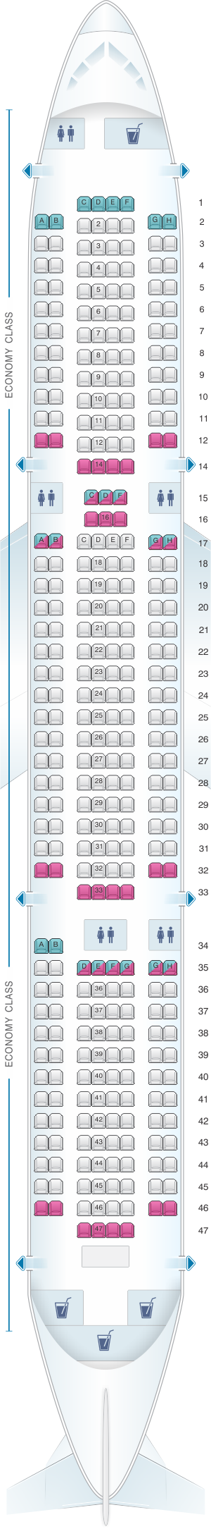 Seat map for TUI Boeing B767-300 328 pax