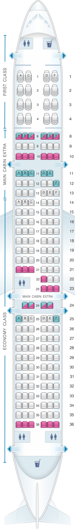 Plan de cabine American Airlines Airbus A321 181pax | SeatMaestro.fr