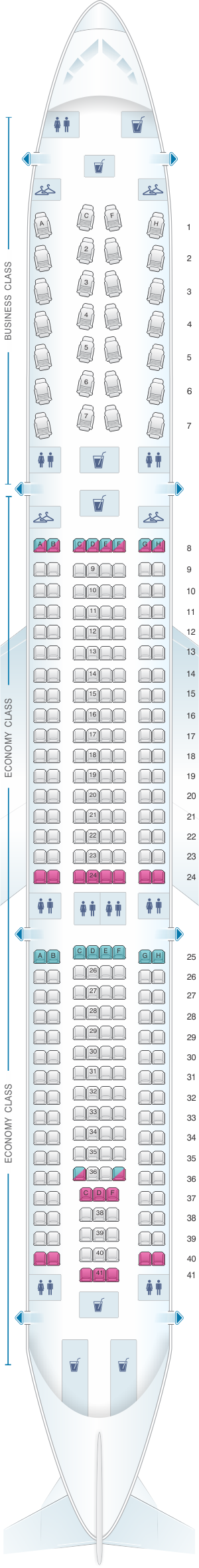 Seat map for American Airlines Airbus A330 300