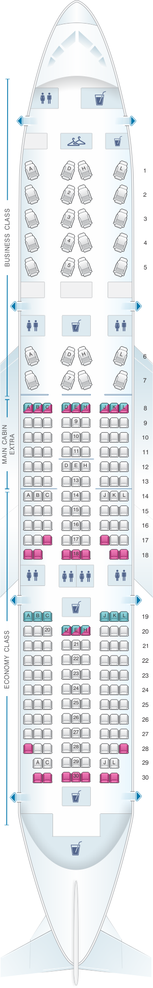 Seat map for American Airlines Boeing B787 8