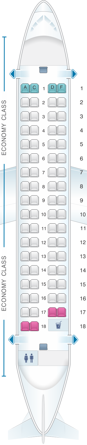 Seat map for Air Serbia ATR 72-500