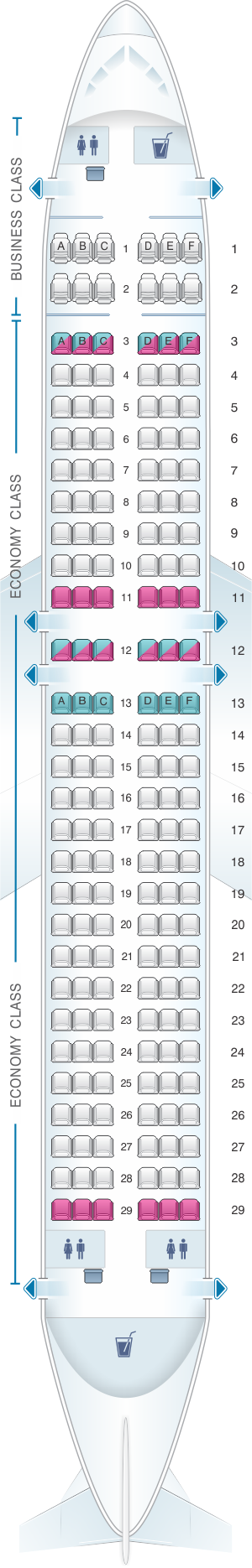 Seat map for Air Serbia Airbus A320
