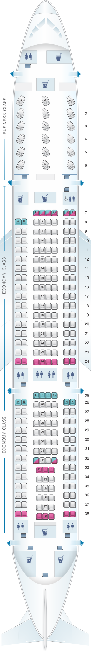 Seat map for Air Serbia Airbus A330 200