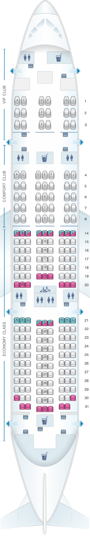 Seat map for Azal Azerbaijan Airlines Boeing B787 8 Dreamliner