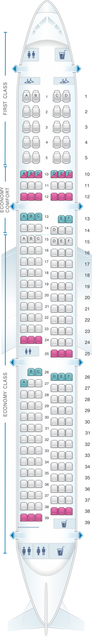 Seat map for Delta Air Lines Airbus A321
