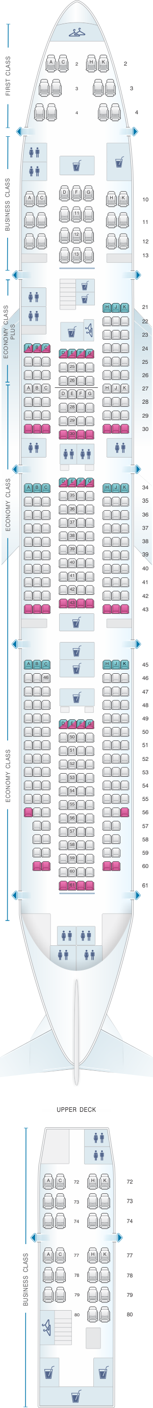 Seat map for El Al Israel Airlines Boeing B747 400 381pax