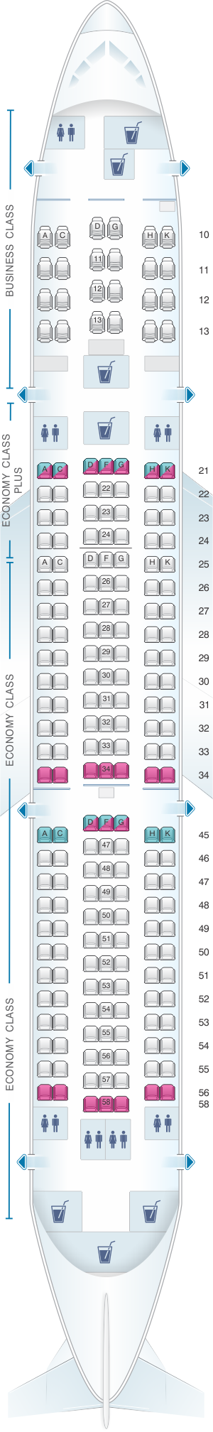 Seat map for El Al Israel Airlines Boeing B767 300ER 209pax