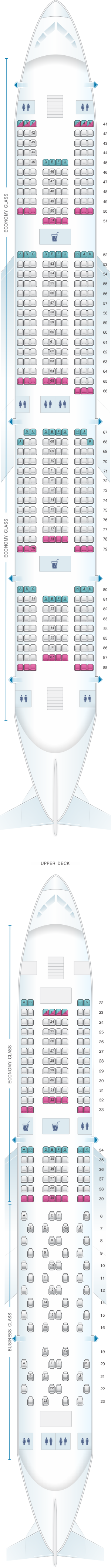 Seat map for Emirates Airbus A380 two class long-range