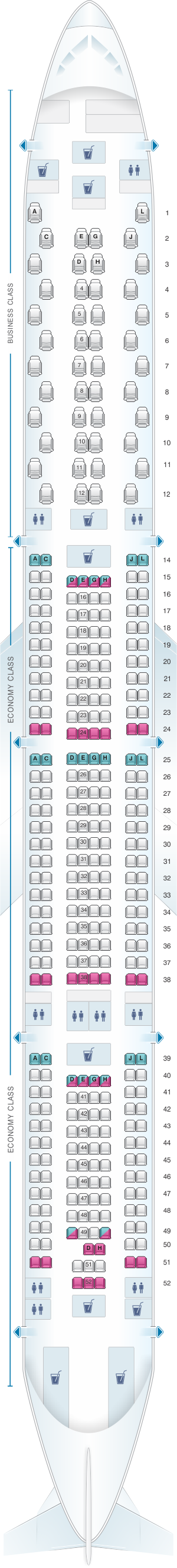 Seat map for Iberia Airbus A340 600 V1
