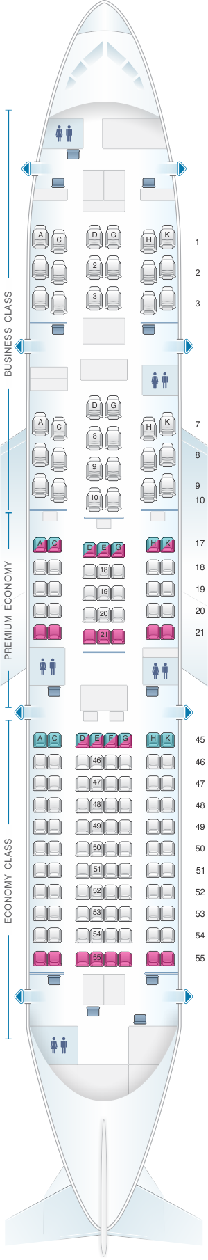 Seat map for Japan Airlines (JAL) Boeing B787-8 E11