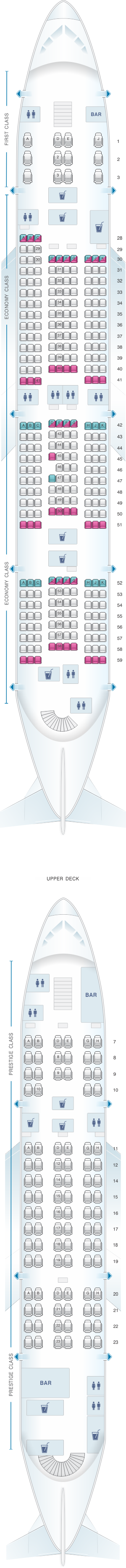 Seat map for Korean Air Airbus A380 800 399PAX